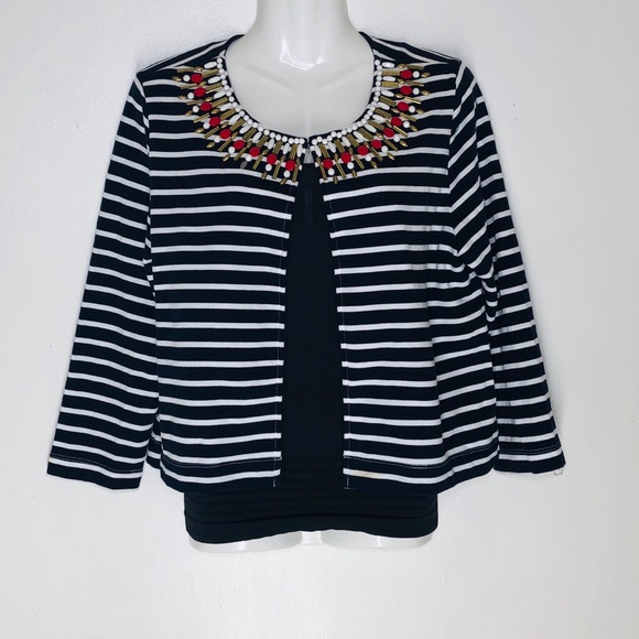 COPY - RUBY Rd. Striped embellished Cardigan sweater - Picture 7 of 8